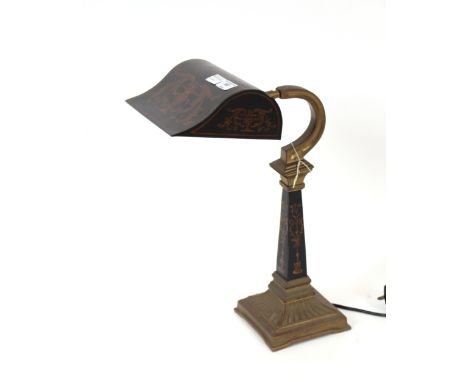 A brass and japanned adjustable desk lamp, 44cm high