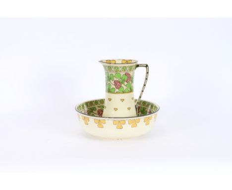 A Royal Doulton toilet jug and basin, decorated in the Art Nouveau manner, number to base D3728AF