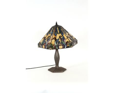 An Art Deco design table lamp, with Tiffany style shade