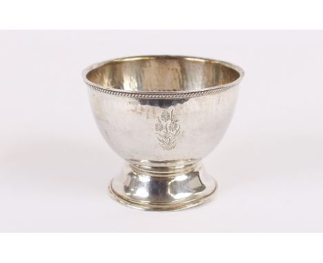 A George V Arts & Crafts silver pedestal sugar bowl, by Henry George Murphy with spot hammered finish and foliate motif's, be