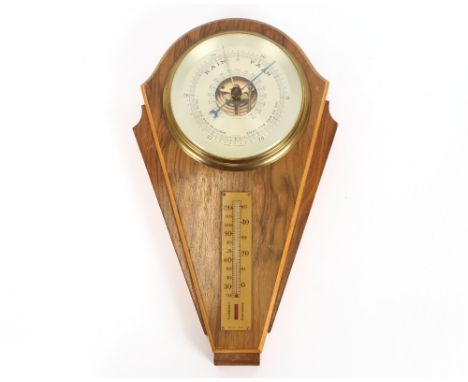 An Art Deco faux walnut barometer / thermometer, 34cm 
