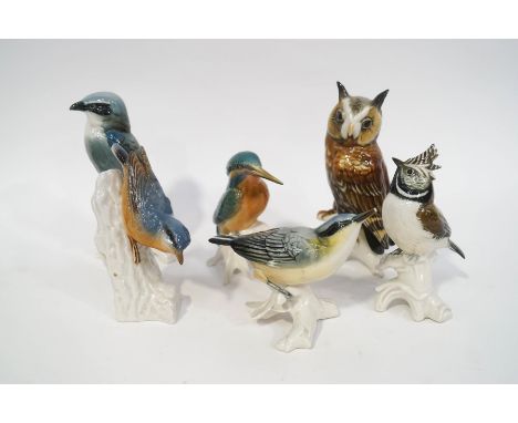 Five Karl Ens figures of birds, and a Goebel figure of a Nuthatch, 16.5cm at highest.