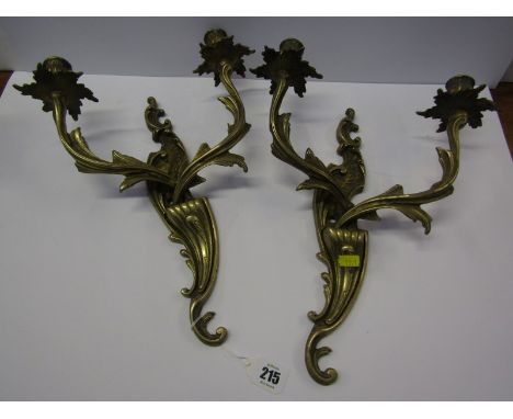 LIGHTING, pair of brass twin candle brackets 
