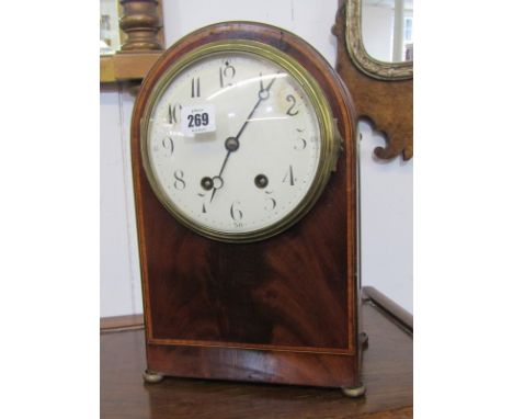 MANTEL CLOCK, late 19th Century mahogany veneered mantel clock with coil bar strike, white painted dial (with faults) 