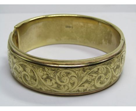 9ct YELLOW GOLD HINGED BANGLE, approx 24.6 g 