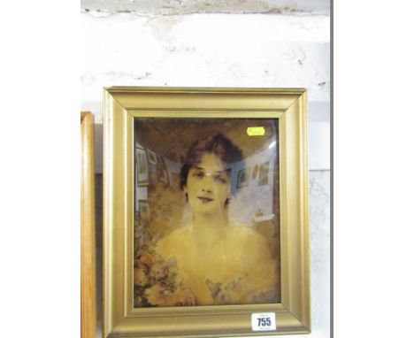CRYSTOLEUM, "Portrait of Young Lady in Garden" 9.5" x 7.5" 