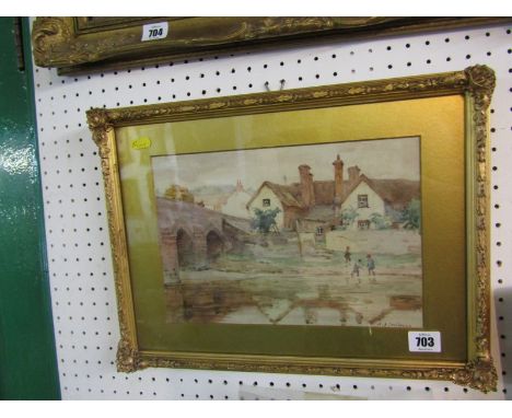 W BANKS FORTESCUE, signed watercolour "Children Playing at Bridge", 8" x 11" 
