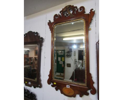 CHIPPENDALE MIRROR, gilt eagle crested fretwork surround wall mirror, conch shell medallion detail, 36" height 19" width 