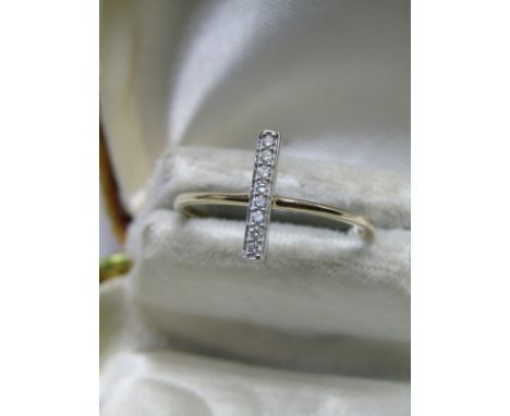 10ct YELLOW GOLD DIAMOND BAR RING, size N/O 