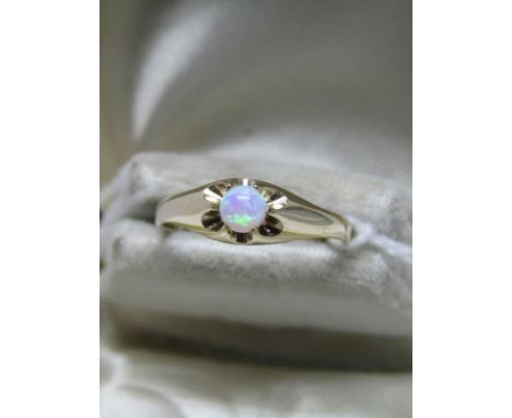 9CT YELLOW GOLD OPAL GYPSY SYLE RING; Size 'N' 