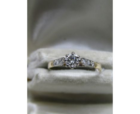 18ct YELLOW GOLD &amp; PLATINUM VINTAGE DIAMOND SOLITAIRE RING, diamond approx 0.2ct, size N 