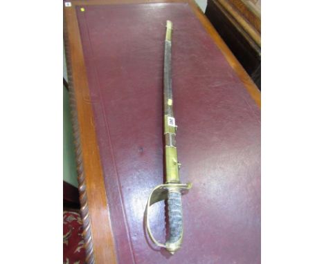 NAVAL SWORD, 19th Century naval sword by Joseph &amp; Co of Southsea, with shagreen grip in a brass and leather scabbard, 35"