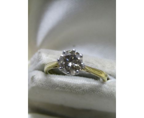 18ct YELLOW GOLD DIAMOND SOLITAIRE RING, transitional cut diamond approx 1ct in 8 claw setting with certificate and valuation