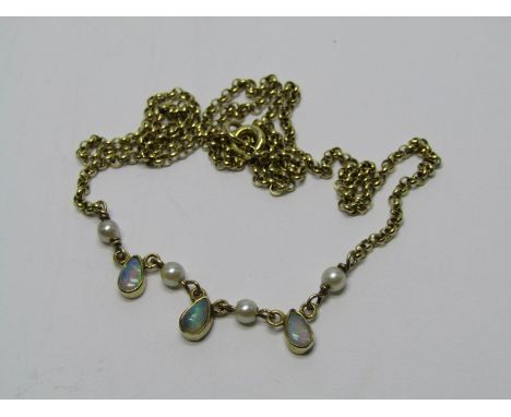 OPAL &amp; PEARL SET NECKLACE on 9ct yellow gold chain 