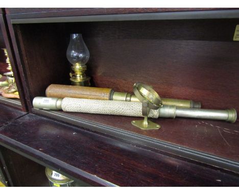 SINGLE DRAW TELESCOPE by Heath &amp; Co with ownership engraving "C T H White R N" with woven rope grip, also brass triple dr