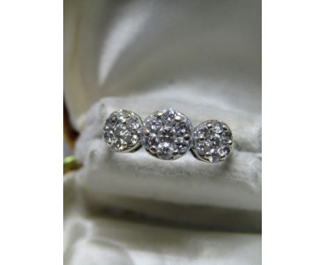 18CT WHITE GOLD DIAMOND TRIPLE CLUSTER RING; 1ct total diamond weight, size 'K/L' 