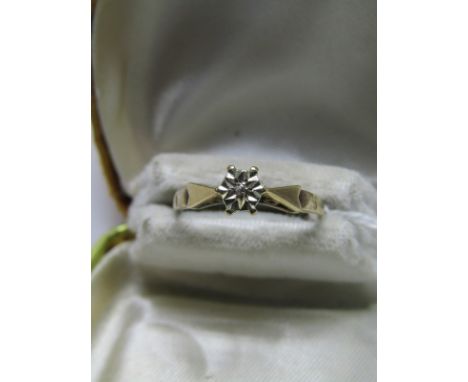 9ct YELLOW GOLD ILLUSION SET DIAMOND SOLITAIRE RING, size O/P 