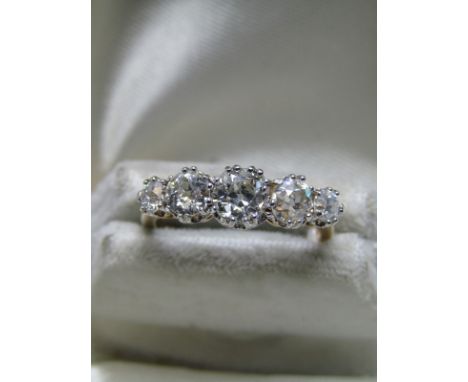 18CT YELLOW GOLD 5 STONE DIAMOND RING; Graduated old cut diamonds of good colour and clarity totalling approx 1.50ct in multi