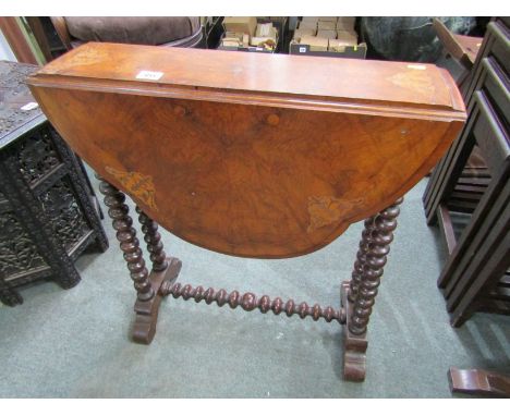 19TH CENTURY SUTHERLAND TABLE, with quarter cut burr walnut veneer on bobbin turned frame 