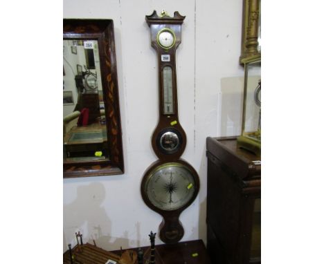19TH CENTURY BAROMETER/THERMOMETER, 19th Century mahogany veneered banjo style barometer/thermometer (AF) 