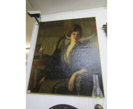 E.VIRENQUE, signed oil on canvas "Portrait of Seated Young Lady", 39" x 33" 