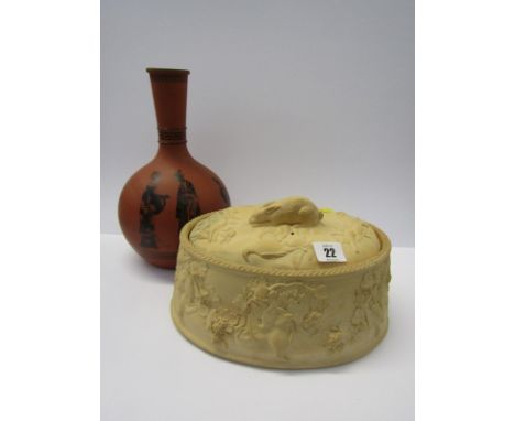 WEDGWOOD GAME TUREEN, oval caneware game tureen also Victorian terracotta "Pompeii" pattern water flask 