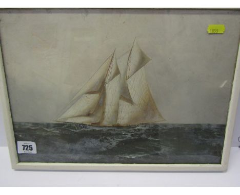 ANTONIO JACOBSEN, indistictly signed oil, "Portrait of Racing Yacht", 9.5" x 13" 