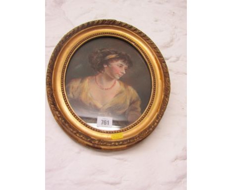 GEORGIAN PORTRAIT, pastel oval portrait of Young Lady with coral necklace, 9.5" x 7.5" 