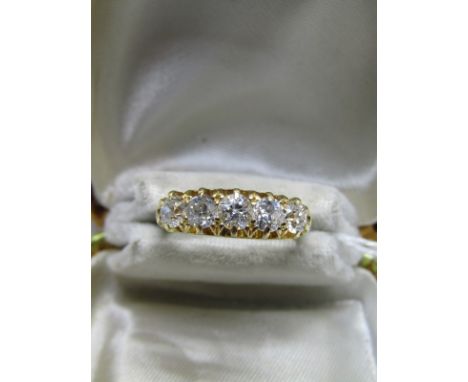 18ct YELLOW GOLD 5 STONE DIAMOND RING, 5 well matched old cut diamonds of slightly graduated size, totalling approx 1.25ct, s