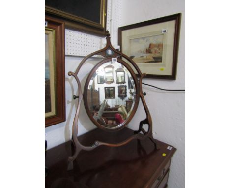 EDWARDIAN DRESSING MIRROR, an attractive mahogany skeleton frame swing dressing mirror with inset jasperware portrait plaque 