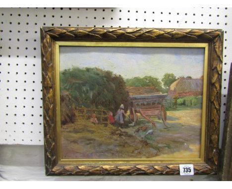 NEWLYN SCHOOL,  oil on board "Children Playing in the Farmyard", 9.5" x 12.5" 