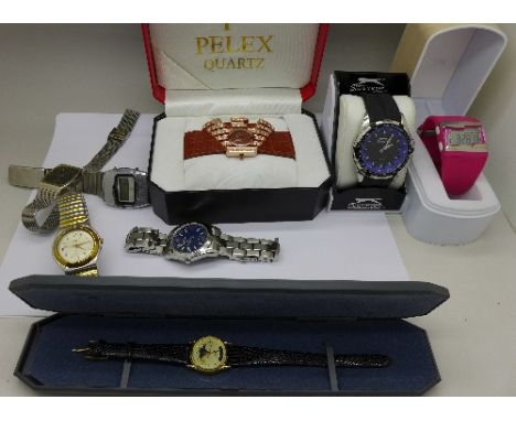 A collection of watches including Timex and Swatch