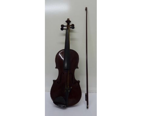 A viola with case and bow, length of back without button 31.5cm