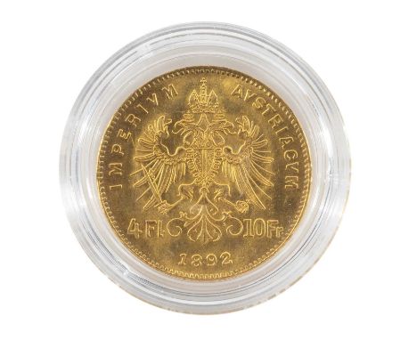 AUSTRIAN FRANZ JOSEPH 14 FLORIN / 10 FRANCS GOLD COIN, 1892, restrike, 3.2gmsProvenance: private collection CardiffComments: 