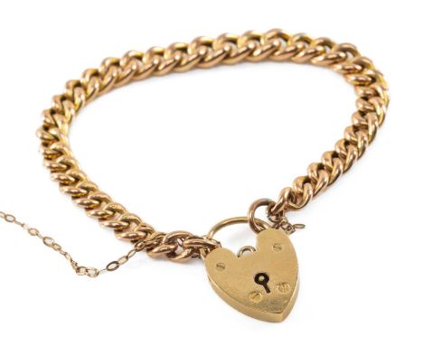 9CT GOLD CURB LINK CHAIN, heart shaped padlock, 10.0gmsProvenance: private collection Vale of GlamorganComments: safety chain