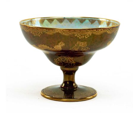 DAISY MAKEIG-JONES FOR WEDGWOOD: dragon lustre melba dish, Z4827 pattern, pearlescent interior with gilt butterfly, bees and 