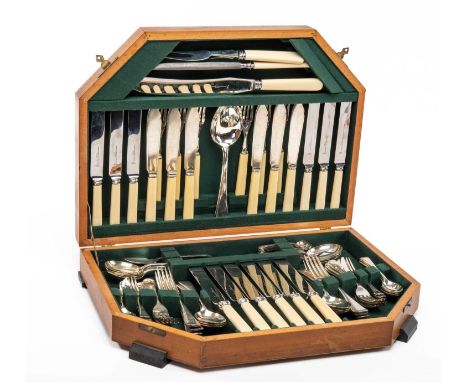SHEFFIELD SILVER PLATE & CUTLERY CO. LTD SILVER PLATE CANTEEN OF CUTLERY, six settings in fitted wooden canteenProvenance: pr