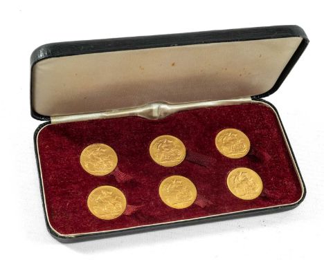 CASED SET OF SIX SOVEREIGNS, comprising three Victorian sovereigns 1886 (young head), 1889 (Jubilee head), 1898 (veiled head)