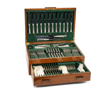 ELECTROPLATED RATTAIL PATTERN CANTEEN FOR TWELVE, James Dixon & Sons, in fitted green baize-lined case,Provenance: decesed es