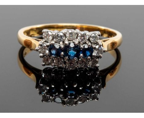 18CT GOLD SAPPHIRE & DIAMOND CLUSTER RING, ring size Q, 3.8gmsProvenance: deceased estate GwyneddComments: all stones present