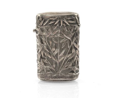 LATE 19TH C. CHINESE SILVER VESTA CASE, style of Wang Hing, embossed bamboo decoration, 4.3cms hProvenance: private collectio