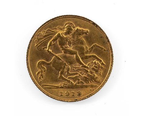 GEORGE V GOLD HALF SOVEREIGN, 1913, 4.0gmsProvenance: private collection MonmouthshireComments: light wear, good overall