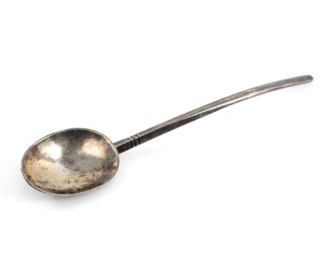 FALCON STUDIO SILVER SPOON, Henry George Murphy, London 1935, in the Arts & Crafts style, elongated curved handle, 21cms long