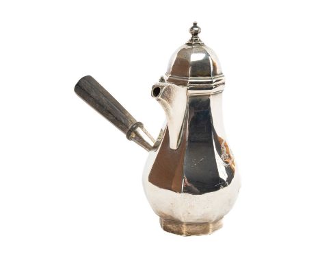 LATE VICTORIAN ARMORIAL SILVER CHOCOLATE POT, Charles Stuart Harris, London 1899, octagonal panelled form with domed lid and 