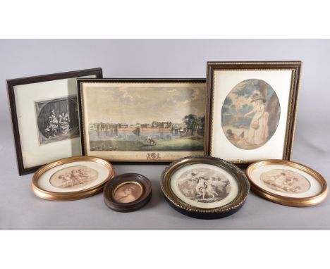 A group of antique prints, including J. R. Smith after Morland coloured engraving, 'Rural Amusements', 20 cm x 16 cm; after B