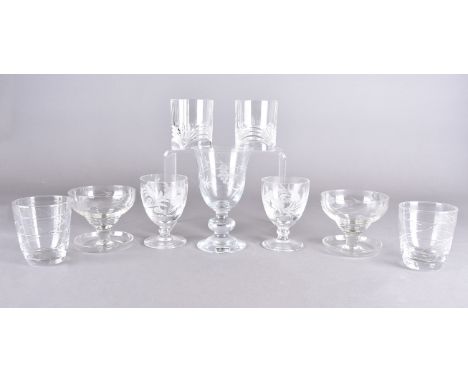 A collection of glass ware, including cut crystal drinking glasses, Waterford, Stuart, and others three boxes 