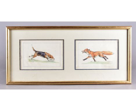 Doris Lindner (1896-1979) pair of pencil and watercolour on paper, 'Studies for Porcelain - a Fox and a Hound', each monogram