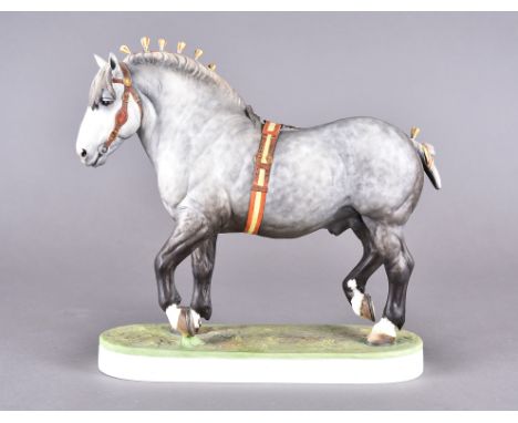 A Royal Worcester figurine, Percheron Stallion modelled by Doris Lindner, missing plinth.Plumage to mane, some minor restorat