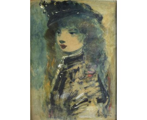 Early 20th Century French School oil on board, 'Portrait of a Young Woman', signed 'vigneau' (lower right), 47 cm x 34.7 cm, 