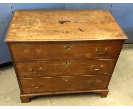 A 19th Century oak chest-of-drawers, three long drawers, bracket feet, 94 cm wide x 52 cm deep x 79 cm high